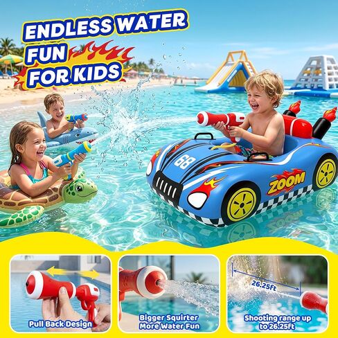 Inflatable Pool Floats for Kids with Water Gun, Race Car Toddler Pool Float for Boys, Ride-on Pool Toy with Built-in Squirt Gun Unlimited Ammo,CPC Certified Summer Outdoor Water Toys Ages 3-8 in Saudi Arabia