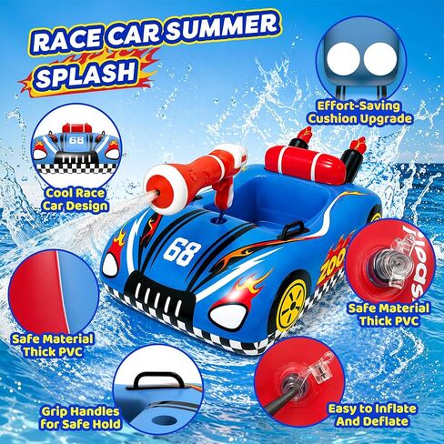 Inflatable Pool Floats for Kids with Water Gun, Race Car Toddler Pool Float for Boys, Ride-on Pool Toy with Built-in Squirt Gun Unlimited Ammo,CPC Certified Summer Outdoor Water Toys Ages 3-8 in Saudi Arabia