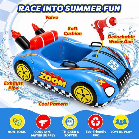 Inflatable Pool Floats for Kids with Water Gun, Race Car Toddler Pool Float for Boys, Ride-on Pool Toy with Built-in Squirt Gun Unlimited Ammo,CPC Certified Summer Outdoor Water Toys Ages 3-8 in Saudi Arabia