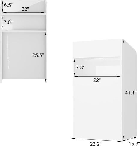 Timechee White Small Reception Desk, Compact Computer Business Front Desk with Adjustable LED Lights and Open Storage Shelves, Modern Office Display Counter Table, Reception Checkout Counter for Store in Kuwait