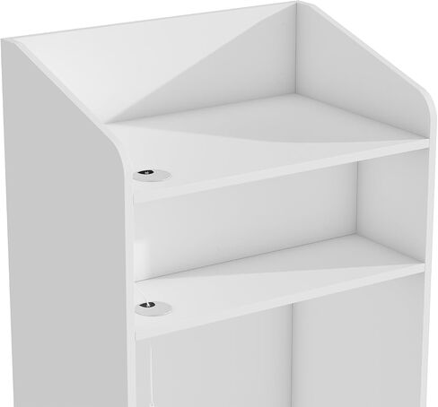 Timechee White Small Reception Desk, Compact Computer Business Front Desk with Adjustable LED Lights and Open Storage Shelves, Modern Office Display Counter Table, Reception Checkout Counter for Store in Kuwait