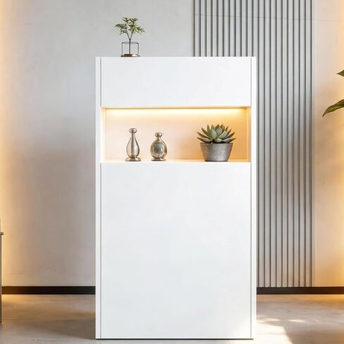 Timechee White Small Reception Desk, Compact Computer Business Front Desk with Adjustable LED Lights and Open Storage Shelves, Modern Office Display Counter Table, Reception Checkout Counter for Store in Kuwait