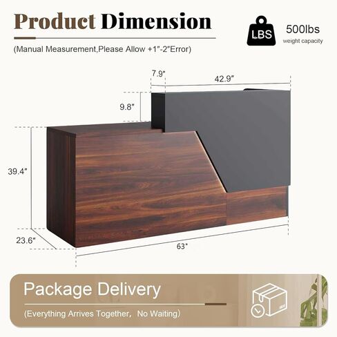 Reception Desk with Counter, Modern Front Desk Reception Counter with Power Outlet, Wireless Charging & LED Light Strip, Large Receptionist Desk for Office Salon Retail Store Lobby in Saudi Arabia