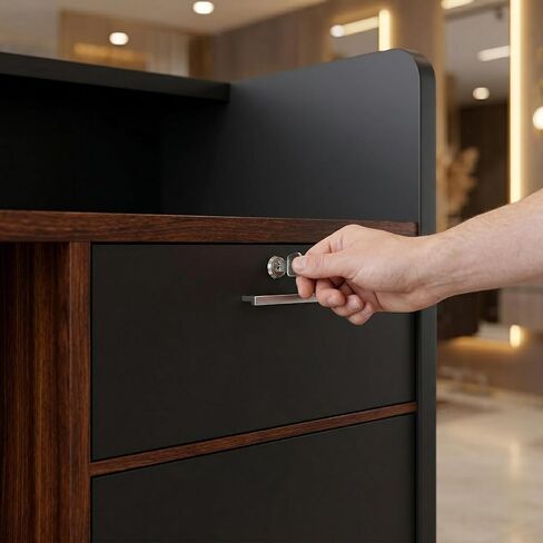 Reception Desk with Counter, Modern Front Desk Reception Counter with Power Outlet, Wireless Charging & LED Light Strip, Large Receptionist Desk for Office Salon Retail Store Lobby in Saudi Arabia