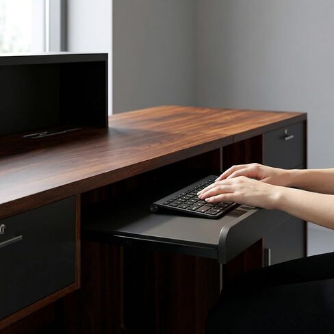 Reception Desk with Counter, Modern Front Desk Reception Counter with Power Outlet, Wireless Charging & LED Light Strip, Large Receptionist Desk for Office Salon Retail Store Lobby in Saudi Arabia