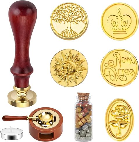 Wax Seal Stamp Kit, Brass Heads, Wooden Handle, for Gifts in Kuwait