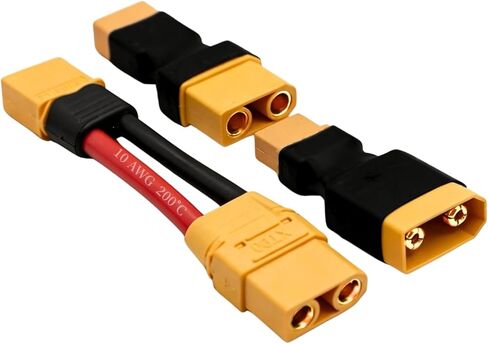 10AWG High Current Connector Adapter Combo (5cm Wired + Wireless Pair) – XT90 to XT60 No Heat Upgrade for FPV Drone RC LiPo Battery (Male/Female Variations) (XT90 Male to XT60 Female + Wireless Pair) in Saudi Arabia