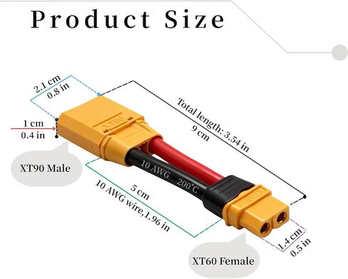 10AWG High Current Connector Adapter Combo (5cm Wired + Wireless Pair) – XT90 to XT60 No Heat Upgrade for FPV Drone RC LiPo Battery (Male/Female Variations) (XT90 Male to XT60 Female + Wireless Pair) in Saudi Arabia