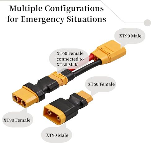 10AWG High Current Connector Adapter Combo (5cm Wired + Wireless Pair) – XT90 to XT60 No Heat Upgrade for FPV Drone RC LiPo Battery (Male/Female Variations) (XT90 Male to XT60 Female + Wireless Pair) in Saudi Arabia