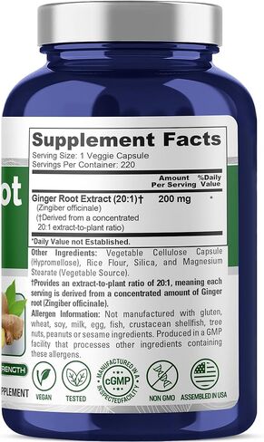 NusaPure Ginger Root Capsules 4000 mg per Veggie Caps | 220 Count | Non-GMO | 20:1 Extract in Saudi Arabia