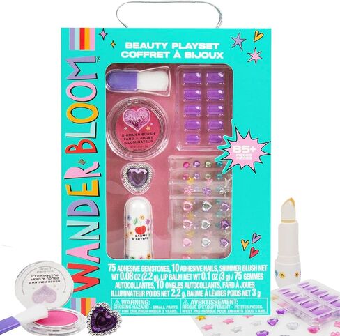 Wander Bloom Lip Gloss Rings & Things, 5-Piece Makeup Kit with Customizable Glosses, Stickers, and Charms in Kuwait