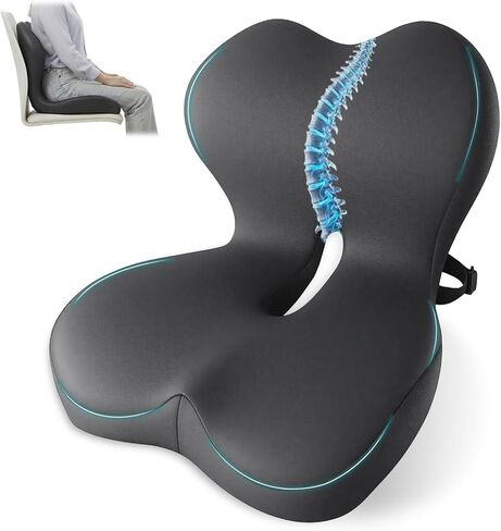 Memory Foam Seat Cushion,Office Chair Cushion with Lumbar Support for Back Pressure Relief, Car Seat Cushion with Adjustable Strap,Sciatica Pad Cushions for Car,Truck, Desk (Black+Grey) in Kuwait