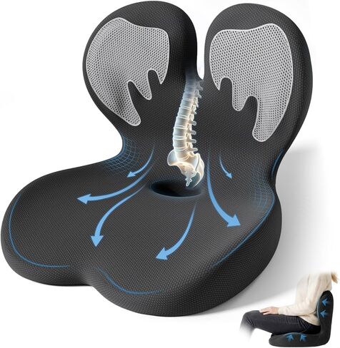 Seat Cushion,Office Chair Cushion with Lumbar Support,Memory Foam Car Orthopedic Cushion,Ergonomic Designed for Long Sitting,Tailbone & Back Pain Relief,Sciatica Pillow for Office,Car,Home Chair in Saudi Arabia