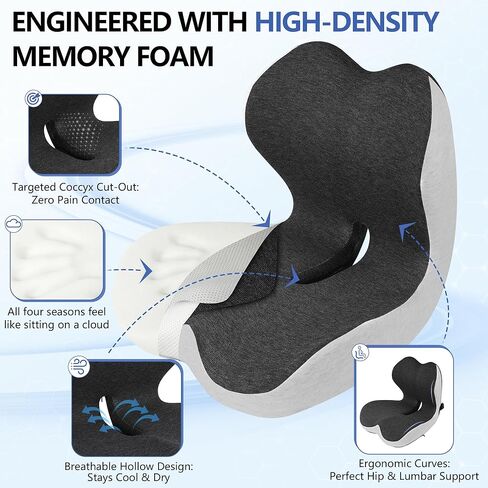 Truck Driver Seat Cushion Set - Memory Foam for Lower Back & Sciatica Pain Relief - Ergonomic Headrest Neck Pillow for Semi Truck & Car Dark Gray in Kuwait