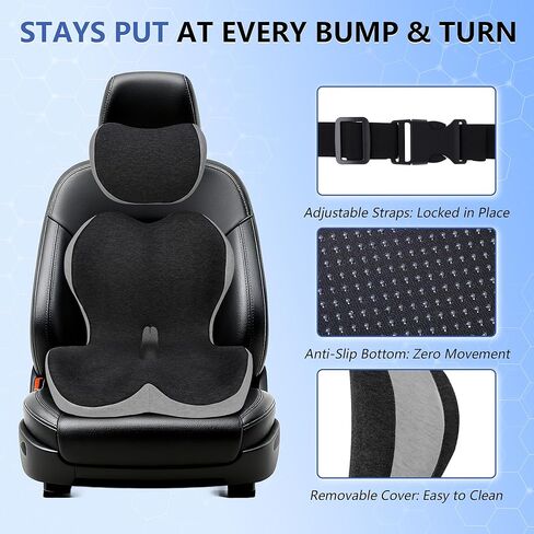 Truck Driver Seat Cushion Set - Memory Foam for Lower Back & Sciatica Pain Relief - Ergonomic Headrest Neck Pillow for Semi Truck & Car Dark Gray in Kuwait