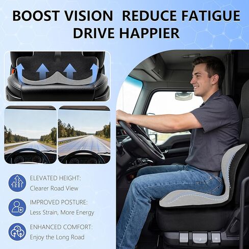 Truck Driver Seat Cushion Set - Memory Foam for Lower Back & Sciatica Pain Relief - Ergonomic Headrest Neck Pillow for Semi Truck & Car Dark Gray in Kuwait
