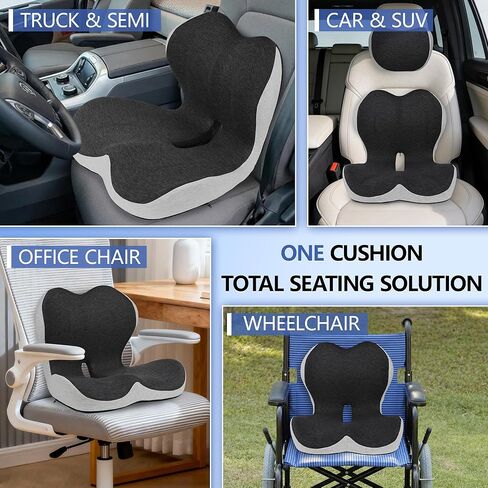 Truck Driver Seat Cushion Set - Memory Foam for Lower Back & Sciatica Pain Relief - Ergonomic Headrest Neck Pillow for Semi Truck & Car Dark Gray in Kuwait
