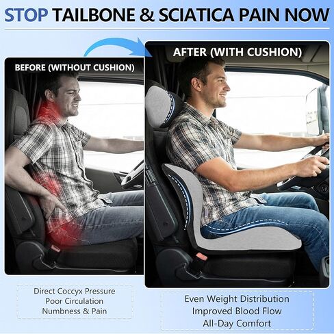 Truck Driver Seat Cushion Set - Memory Foam for Lower Back & Sciatica Pain Relief - Ergonomic Headrest Neck Pillow for Semi Truck & Car Dark Gray in Kuwait