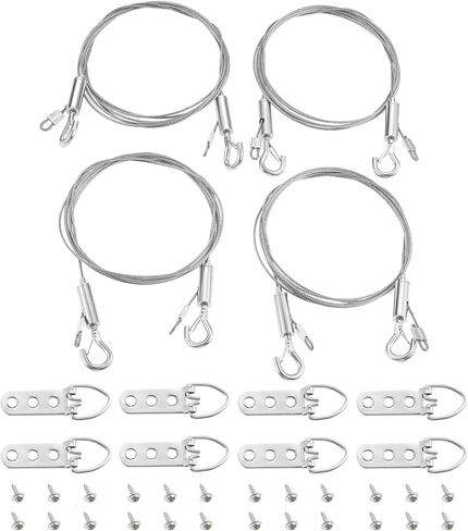 Picture Hanging Wire Kit, TEENGSE 4 Pcs Adjustable 2m x 1.5mm Mirror Hanging Wires with 8 x 3-Hole D-Rings and 24 x Screws, Load Bearing 50Kg, Used for Pictures, Mirrors, Photo Frames, Billboards in Kuwait