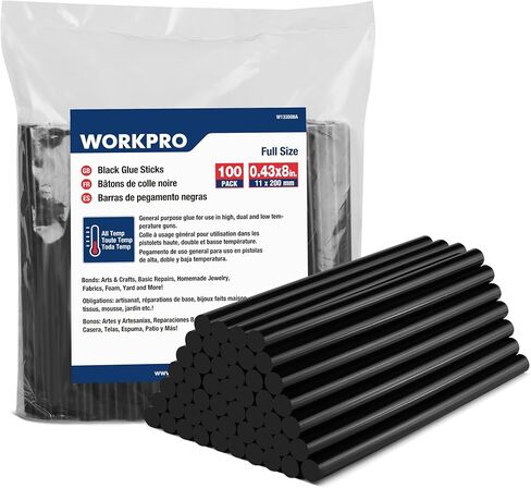 WORKPRO 100 حزمة من أعواد الصمغ السوداء المذوبة بالحرارة لمسدسات الصمغ لجميع درجات الحرارة، 0.43 × 8 بوصة، متعددة الأغراض للإصلاحات العامة اليدوية، وديكورات المنزل ومشاريع اللصق in Kuwait