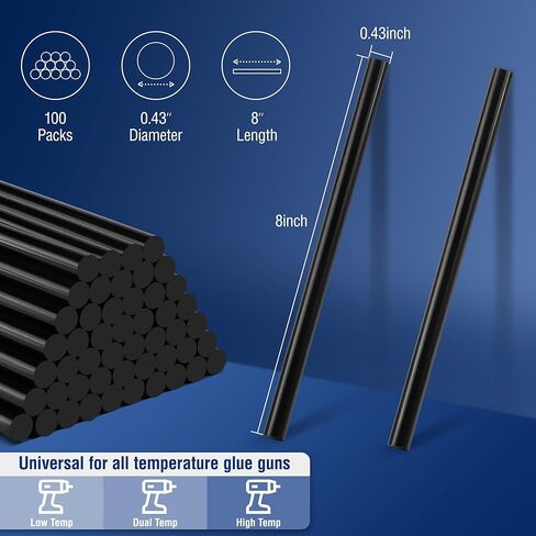 WORKPRO 100 حزمة من أعواد الصمغ السوداء المذوبة بالحرارة لمسدسات الصمغ لجميع درجات الحرارة، 0.43 × 8 بوصة، متعددة الأغراض للإصلاحات العامة اليدوية، وديكورات المنزل ومشاريع اللصق in Kuwait