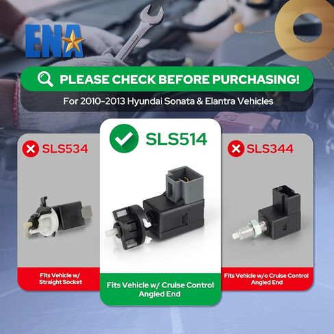 ENA Brake Light Switch Compatible with Hyundai Accent Azera Elantra GT Santa Fe Sonata Cadenza Optima Kia Rio 1.6L 1.8L 2.0L 2.4L 3.3L l4 V6 2010-2015 Replaces 938103S000 SLS514 w/ 4 Pins in Kuwait