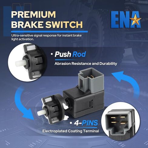 ENA Brake Light Switch Compatible with Hyundai Accent Azera Elantra GT Santa Fe Sonata Cadenza Optima Kia Rio 1.6L 1.8L 2.0L 2.4L 3.3L l4 V6 2010-2015 Replaces 938103S000 SLS514 w/ 4 Pins in Kuwait