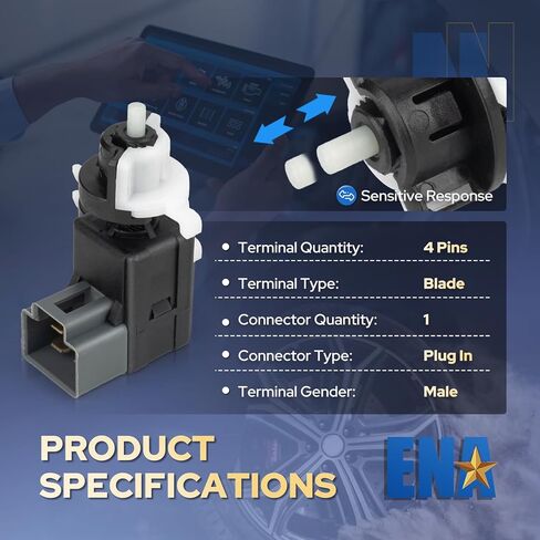 ENA Brake Light Switch Compatible with Hyundai Accent Azera Elantra GT Santa Fe Sonata Cadenza Optima Kia Rio 1.6L 1.8L 2.0L 2.4L 3.3L l4 V6 2010-2015 Replaces 938103S000 SLS514 w/ 4 Pins in Kuwait