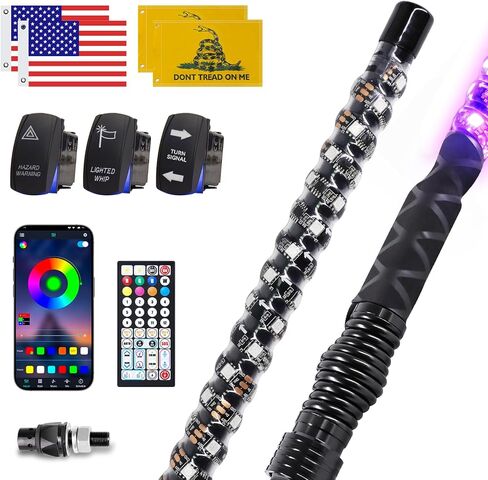 ZIMABLUE 2PC 2FT أضواء سوط الدهون جنبًا إلى جنب، التطبيق والتحكم عن بعد RGB مطاردة ضوء سوط مع 3 مفاتيح لشاحنة ATV UTV Dune Buggy Truck، ضوء سوط LED متوافق مع Polaris RZR Can-Am Maverick X3 in Kuwait