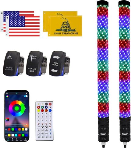 ZIMABLUE 2PC 2FT أضواء سوط الدهون جنبًا إلى جنب، التطبيق والتحكم عن بعد RGB مطاردة ضوء سوط مع 3 مفاتيح لشاحنة ATV UTV Dune Buggy Truck، ضوء سوط LED متوافق مع Polaris RZR Can-Am Maverick X3 in Kuwait