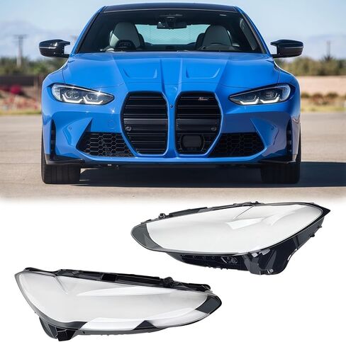 غطاء عدسة شفاف للمصابيح الأمامية مناسب لسيارة BMW 4-Series M4 2021-2023، i4 2022-2023، أغطية إضاءة جانبية أمامية يسار ويمين، مادة PC عالية النقل للضوء in Kuwait