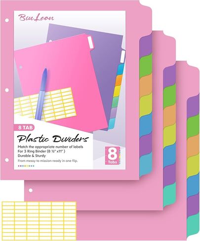 BiuLeon [32Pcs/4Set- 8 Tab] Binder Dividers with Tabs, Plastic Dividers for 3 Ring Binder, Letter Size Binder Tabs for Organizing School Office Home Files, Write&Erase Notebook/Page Dividers in Saudi Arabia