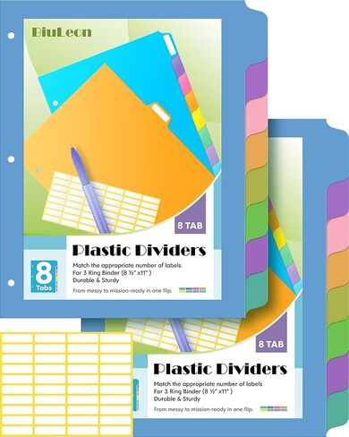 BiuLeon [32Pcs/4Set- 8 Tab] Binder Dividers with Tabs, Plastic Dividers for 3 Ring Binder, Letter Size Binder Tabs for Organizing School Office Home Files, Write&Erase Notebook/Page Dividers in Saudi Arabia