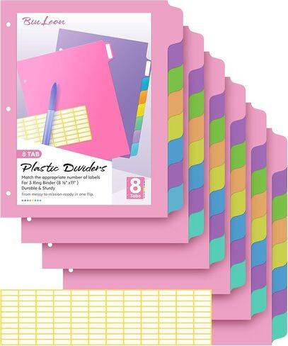 BiuLeon [32Pcs/4Set- 8 Tab] Binder Dividers with Tabs, Plastic Dividers for 3 Ring Binder, Letter Size Binder Tabs for Organizing School Office Home Files, Write&Erase Notebook/Page Dividers in Saudi Arabia