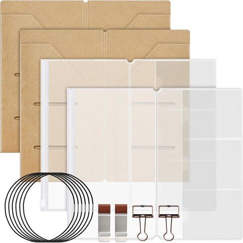 Travelers Notebook Accessories Kit - Kraft File Folders,PVC Zipper Pouches,Pen Holders,Binder Clips,Elastic Bands for Travel Journal Organizer(2 Pack, A5 Size) in Kuwait