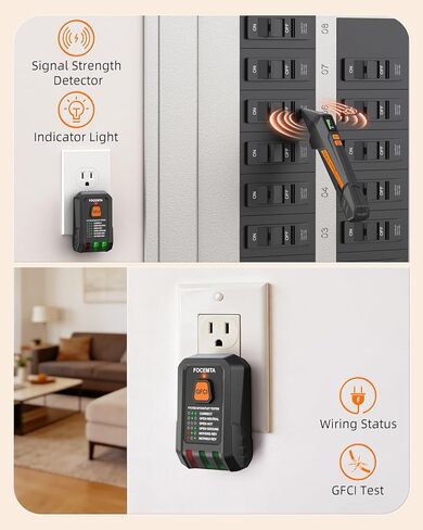 Circuit Breaker Finder and GFCI Outlet Tester - Digital Receiver with Color Screen & NCV Detection for Home Electrical Safety Including Carrying Case and Adapters 90-135V AC Circuits - FTCT02 in Kuwait