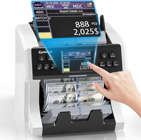 CGOLDENWALL Money Counter Machine Mixed Denomination,Bank Grade Cash Counter 2CIS/UV/IR/MG Counterfeit Detection,Serial Number,MUL Currency Value Counting, Sort&Printer Compatible Bill Counter,1500N/M in Kuwait