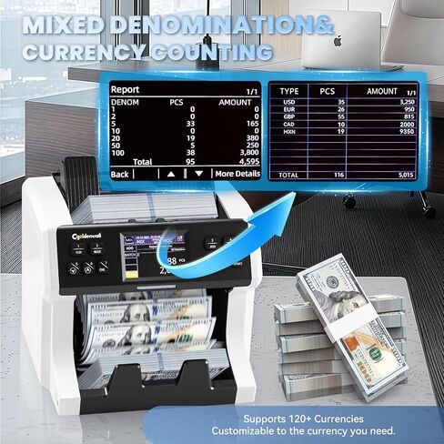 CGOLDENWALL Money Counter Machine Mixed Denomination,Bank Grade Cash Counter 2CIS/UV/IR/MG Counterfeit Detection,Serial Number,MUL Currency Value Counting, Sort&Printer Compatible Bill Counter,1500N/M in Kuwait