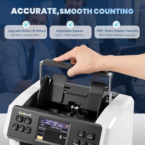 CGOLDENWALL Money Counter Machine Mixed Denomination,Bank Grade Cash Counter 2CIS/UV/IR/MG Counterfeit Detection,Serial Number,MUL Currency Value Counting, Sort&Printer Compatible Bill Counter,1500N/M in Kuwait