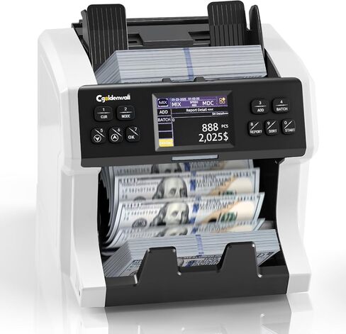 CGOLDENWALL Money Counter Machine Mixed Denomination,Bank Grade Cash Counter 2CIS/UV/IR/MG Counterfeit Detection,Serial Number,MUL Currency Value Counting, Sort&Printer Compatible Bill Counter,1500N/M in Kuwait