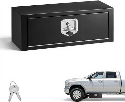 صندوق أدوات شاحنة VEVOR Underbody، مقاس 27 × 10 × 10 بوصة، صندوق تخزين مقطورة فولاذي شديد التحمل مع قفل ومفاتيح، منظم تخزين مقطورة مقاوم للماء أسفل صندوق الجسم مع مقبض على شكل حرف T للشاحنة والشاحنة وسيارات الدفع الرباعي باللون الأسود in Kuwait