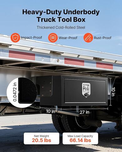 صندوق أدوات شاحنة VEVOR Underbody، مقاس 27 × 10 × 10 بوصة، صندوق تخزين مقطورة فولاذي شديد التحمل مع قفل ومفاتيح، منظم تخزين مقطورة مقاوم للماء أسفل صندوق الجسم مع مقبض على شكل حرف T للشاحنة والشاحنة وسيارات الدفع الرباعي باللون الأسود in Kuwait