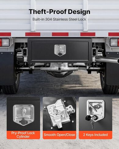 صندوق أدوات شاحنة VEVOR Underbody، مقاس 27 × 10 × 10 بوصة، صندوق تخزين مقطورة فولاذي شديد التحمل مع قفل ومفاتيح، منظم تخزين مقطورة مقاوم للماء أسفل صندوق الجسم مع مقبض على شكل حرف T للشاحنة والشاحنة وسيارات الدفع الرباعي باللون الأسود in Kuwait