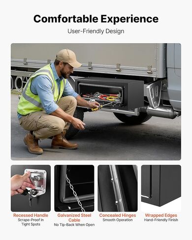 صندوق أدوات شاحنة VEVOR Underbody، مقاس 27 × 10 × 10 بوصة، صندوق تخزين مقطورة فولاذي شديد التحمل مع قفل ومفاتيح، منظم تخزين مقطورة مقاوم للماء أسفل صندوق الجسم مع مقبض على شكل حرف T للشاحنة والشاحنة وسيارات الدفع الرباعي باللون الأسود in Kuwait