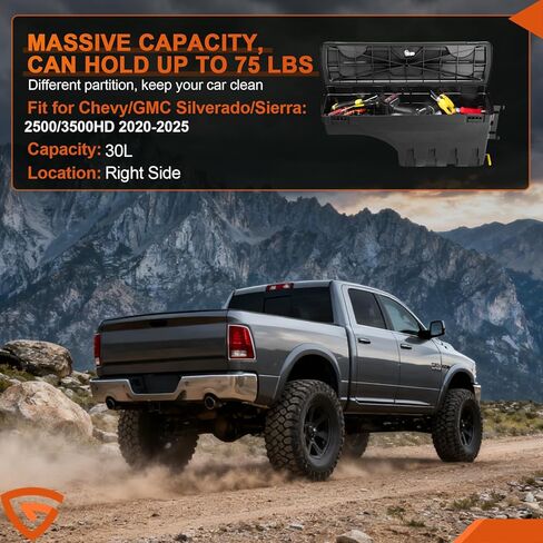صندوق تخزين سرير الشاحنة GEARLAST مناسب لجانب الركاب Chevy/GMC Silverado/Sierra 2500/3500HD 2020-2025، صناديق الأدوات اليمنى in Kuwait