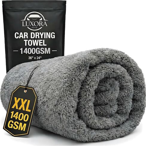 Car Drying Towel Extra Large 36" x 24" 1400 GSM Twisted Loop Microfibre - Charcoal Drying Towel Car Detailing, Double-Sided Edgeless Design, Super Absorbent, Durable Machine Washable and Lint-Free in Kuwait