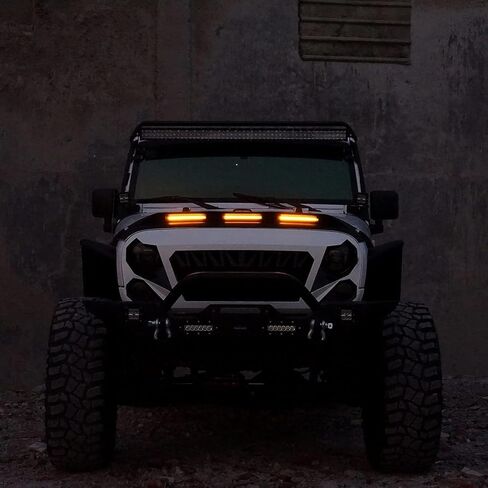غطاء محرك السيارة هوك رود رانجلر JK Bug Deflector Shield واقي من الحجر مع أضواء كهرمانية 3 × 3 وات لسيارة جيب رانجلر JK & JKU غير المحدودة صحارى روبيكون سبورت 2007-2018 in Kuwait