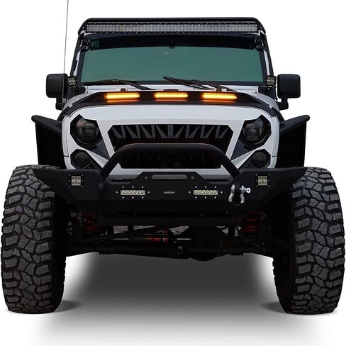 غطاء محرك السيارة هوك رود رانجلر JK Bug Deflector Shield واقي من الحجر مع أضواء كهرمانية 3 × 3 وات لسيارة جيب رانجلر JK & JKU غير المحدودة صحارى روبيكون سبورت 2007-2018 in Kuwait