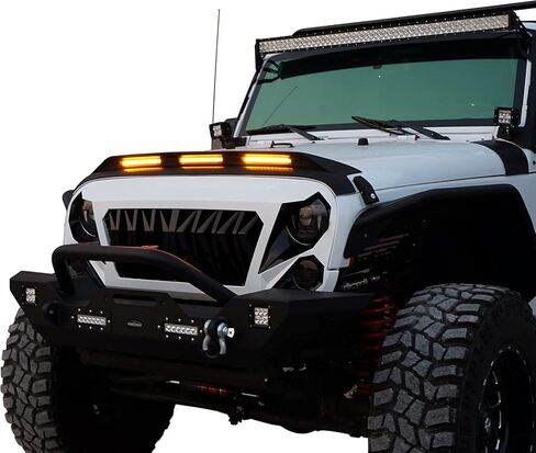 غطاء محرك السيارة هوك رود رانجلر JK Bug Deflector Shield واقي من الحجر مع أضواء كهرمانية 3 × 3 وات لسيارة جيب رانجلر JK & JKU غير المحدودة صحارى روبيكون سبورت 2007-2018 in Kuwait