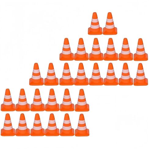 28Pcs Orange Miniature Road Cone Orange Mini Traffic Cones Plastic Sign Road Cone Toy Roadblock Cone Sign Model Photo Prop Educational for Kids Small Cones Construction Cones, Safety Barriers in Kuwait